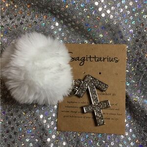 Sagittarius Zodiac White Pom Pom Sliver Keychain